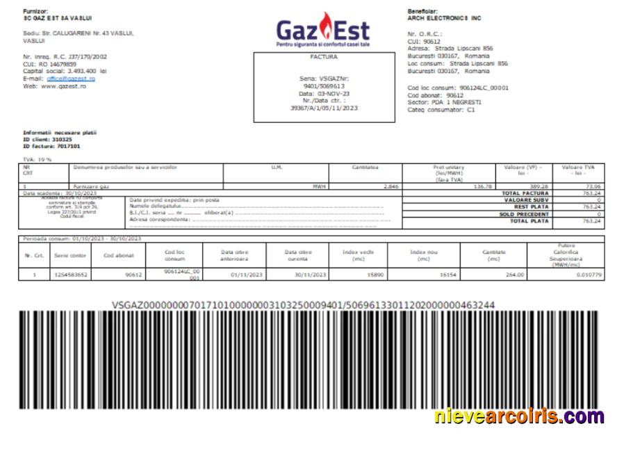 Gaz Est S.A. utility business bill